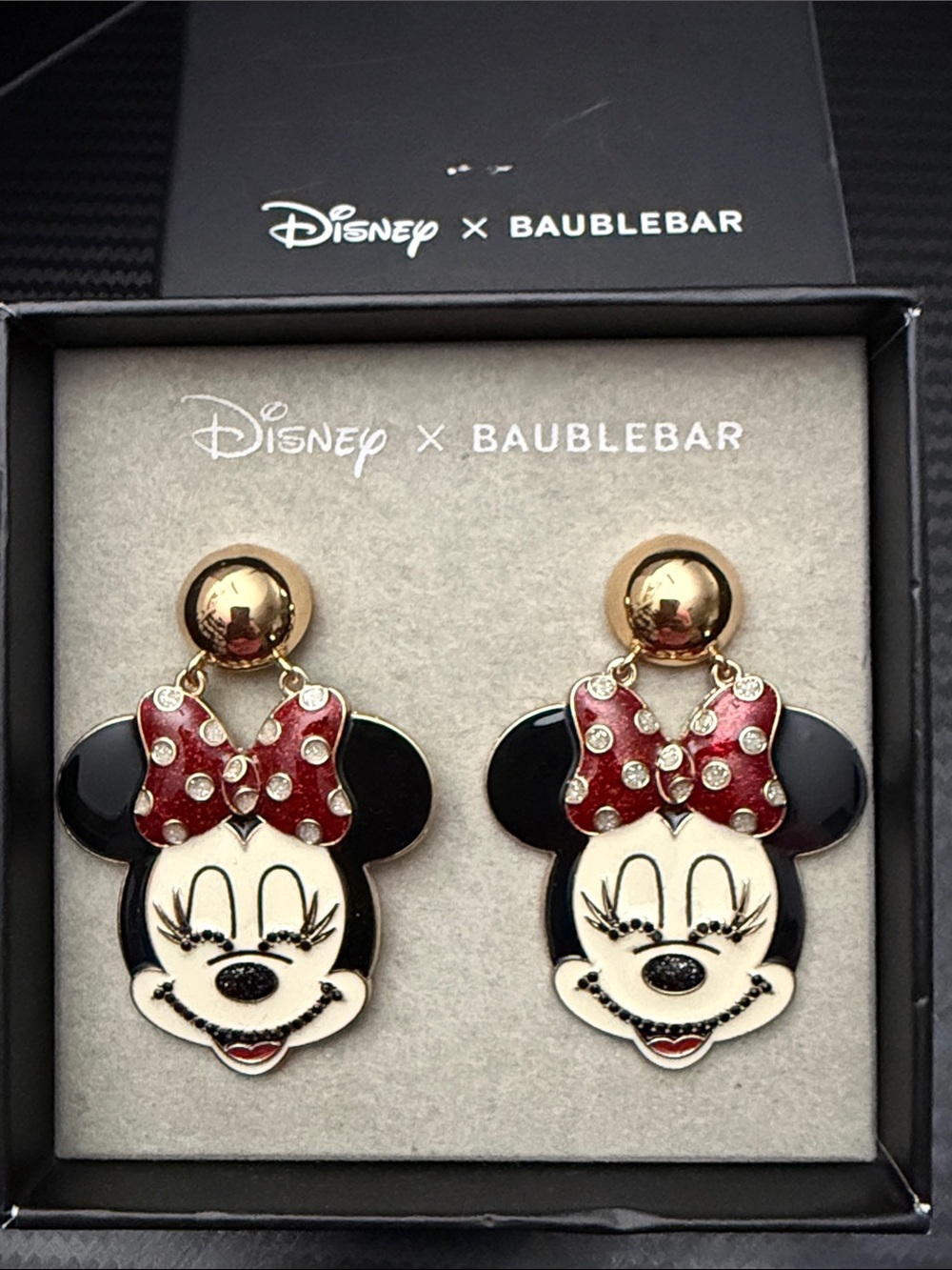 BaubleBar Disney Minnie Mouse Red Bow and Black Enamel Drop Earrings